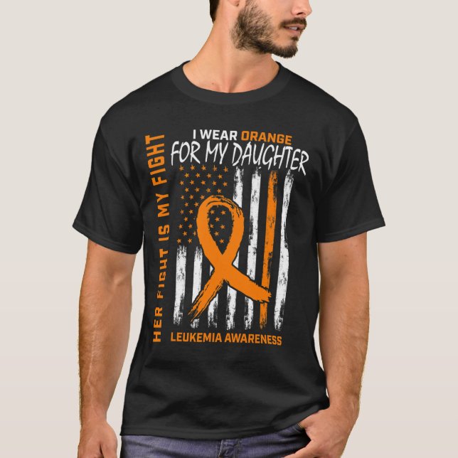 Orange Daughter Leukemia Cancer Awareness American T-Shirt (Front)