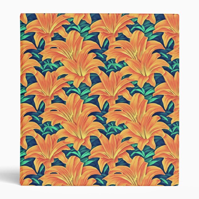 Orange Day Lilies with Green Leaves 3 Ring Binder (Front)