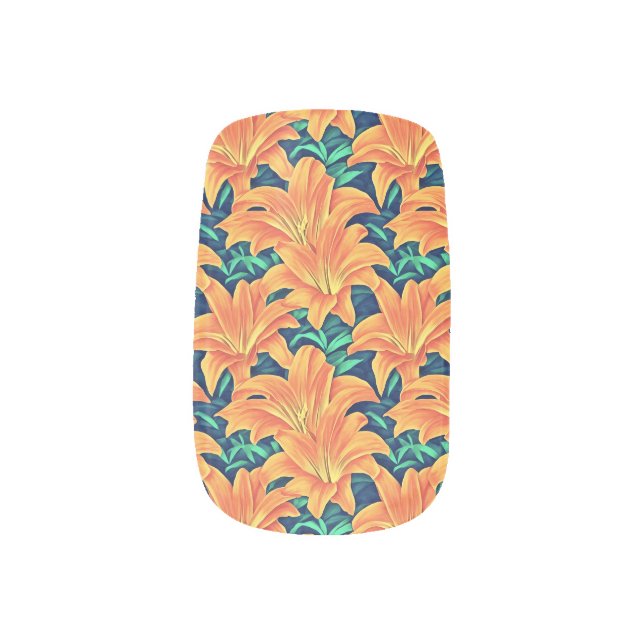 Orange Day Lilies with Green Leaves  Minx Nail Art (Left Thumb)