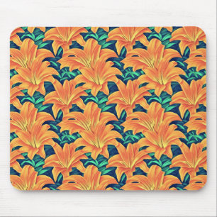 Orange Day Lilies with Green Leaves Mouse Pad