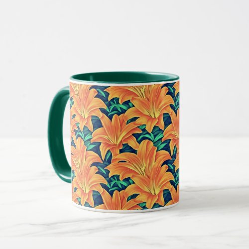Orange Day Lilies with Green Leaves Mug