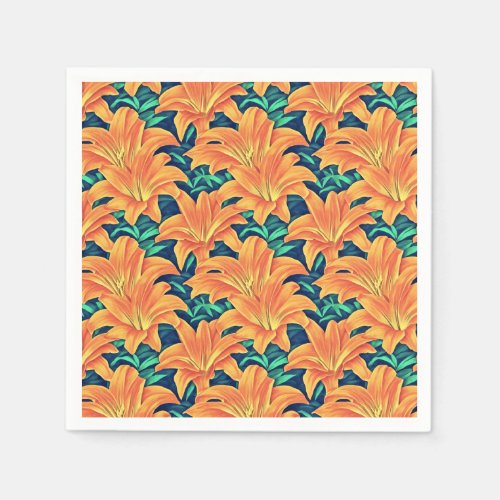 Orange Day Lilies with Green Leaves Napkins