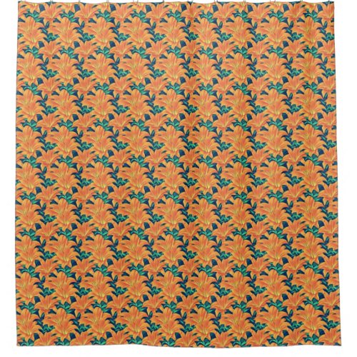 Orange Day Lilies with Green Leaves Shower Curtain