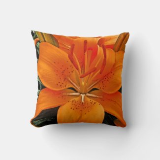 Orange Day Lily Throw Pillow