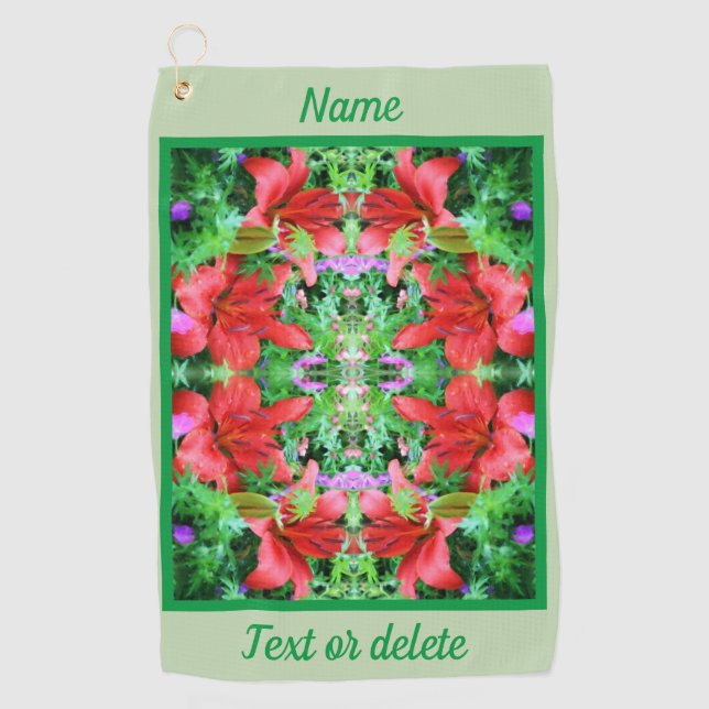 Orange Daylilies Abstract Flower Art Personalized Golf Towel (Front)