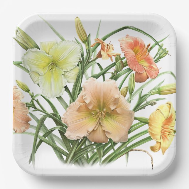 Orange Daylilies All Over Botanical Design  Paper Plates (Front)