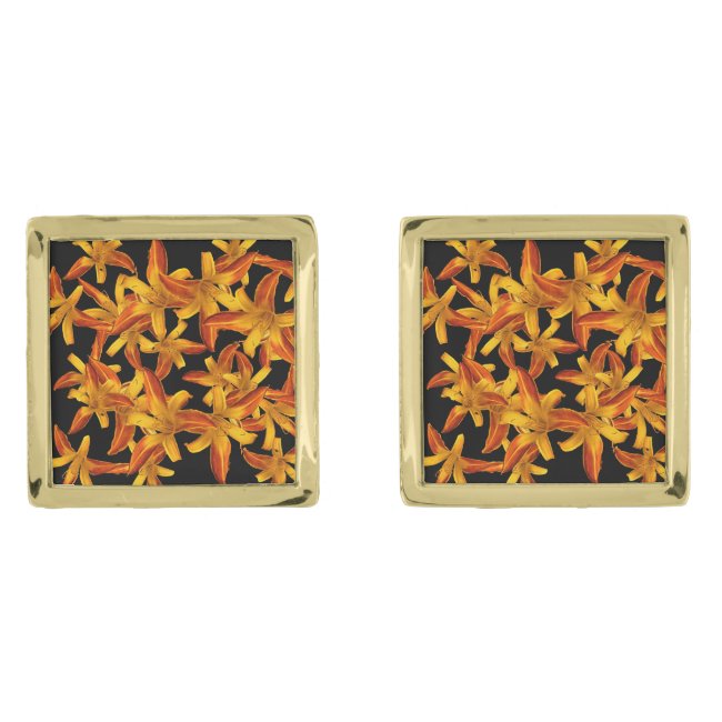 Orange Daylilies Floral Garden Flowers Cufflinks