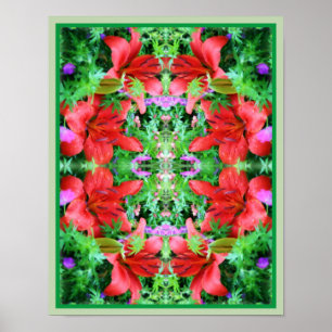 Orange Daylilies Mirror Abstract Flower Art Poster