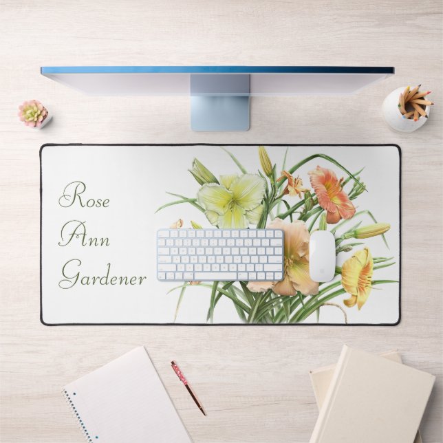 Orange Daylilies Modern Botanical Art Personalized Desk Mat (Office 1)