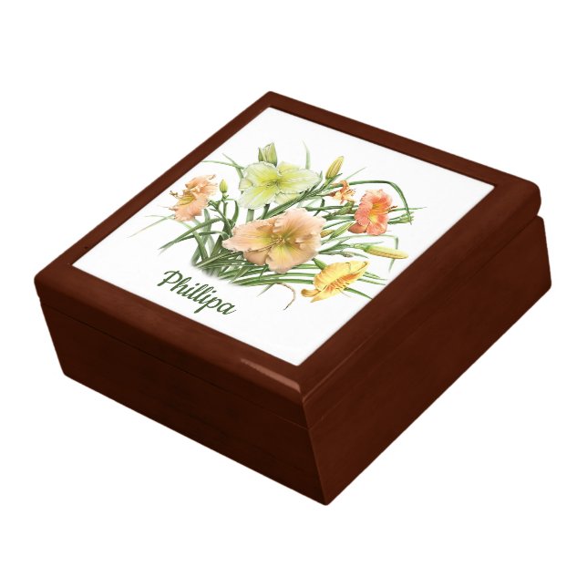 Orange Daylilies Personalized Jewelry Keepsake Box (Side)