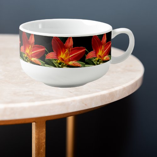 Orange Daylily Bloom Floral Pattern Soup Mug