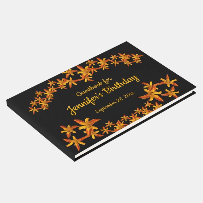 Orange Daylily Floral Birthday Party Guest Book