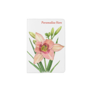 Orange Daylily Flower Botanical Art Personalized Passport Holder