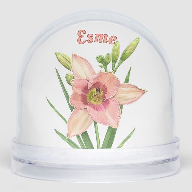 Orange Daylily Flower Botanical Art Personalized Snow Globe (Front)