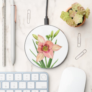 Orange Daylily Flower Botanical Art Wireless Charger