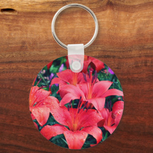 Orange Daylily Flower Cluster  Keychain