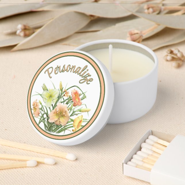 Orange Daylily Flowers Botanical Art Personalized  Mini Candle Favors (Insitu)