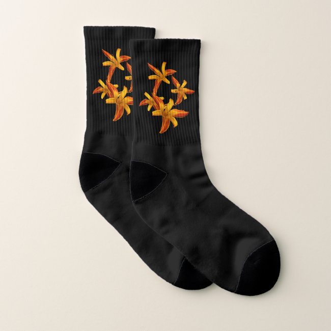 Orange Daylily Garden Flowers Floral Socks