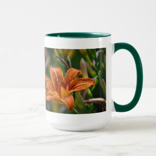 Orange Daylily & Raindrops Flower Photo Mug