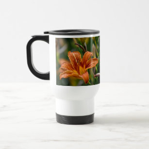 Orange Daylily & Raindrops Flower Photo Travel Mug