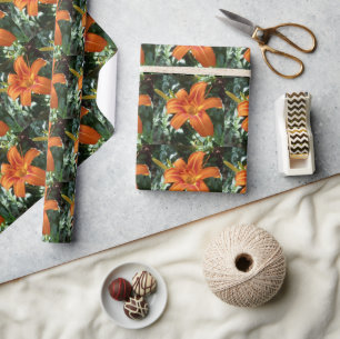 Orange Daylily with Green Leaves Craft  Wrapping Paper