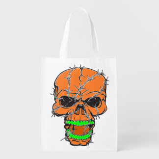 Orange Dead Head with Green Teeth - Horror skull F Grocery Bag