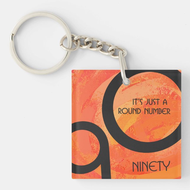 Orange Decade 90th Birthday Keychain (Front)