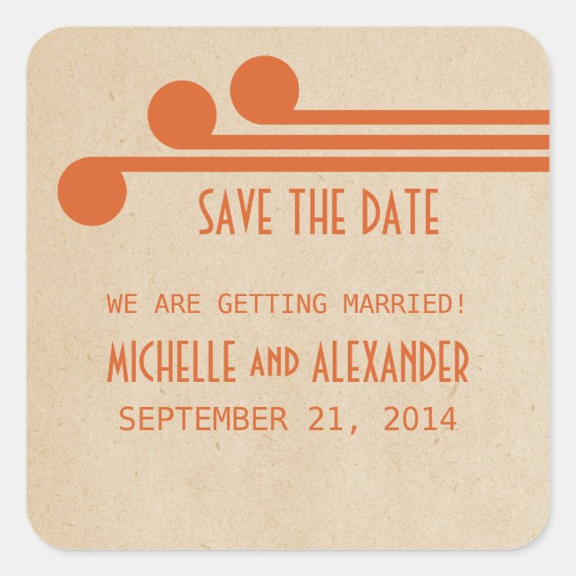 Orange Deco Chic Save the Date Stickers (Front)