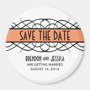 Orange Deco Flourish Save the Date Magnet
