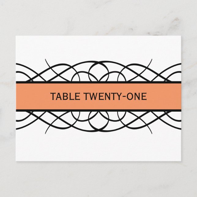 Orange Deco Flourish Table Number Postcard (Front)