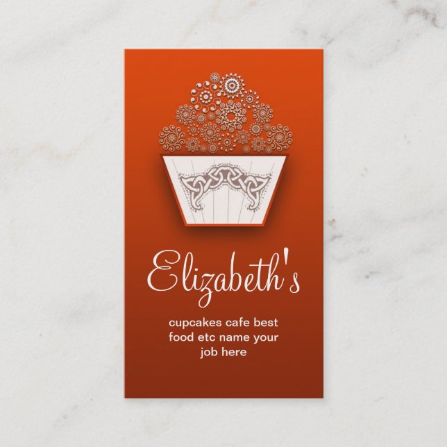 orange decorative modern cupcake business card (Front)