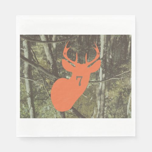 Orange Deer Head Camo Hunting Birthday Napkins