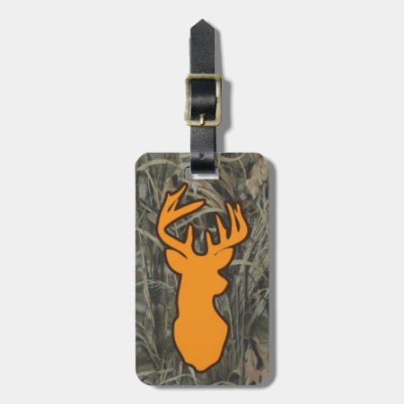 Orange Deer Head Camo Luggage Tag