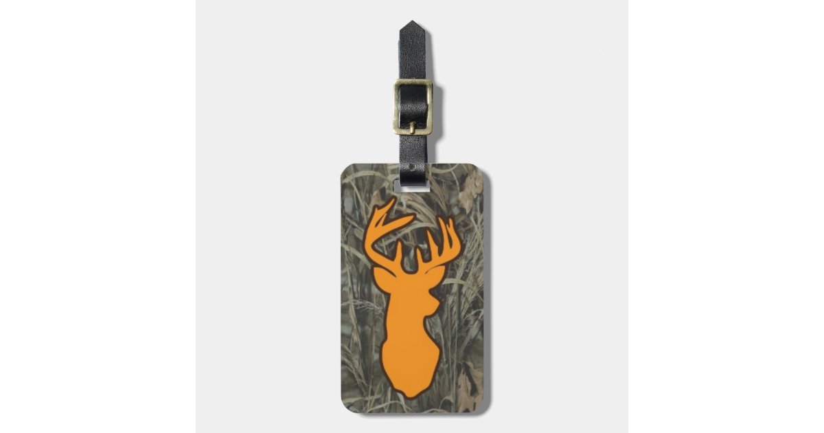 Orange Deer Head Camo Luggage Tag Zazzle