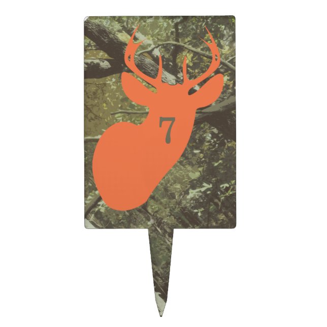 Orange Deer Head Hunting Birthday Cake Pick (Front)