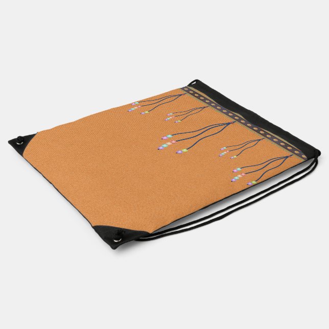 Orange Denim Patterned Pack with Faux Dangles Drawstring Bag (Side)
