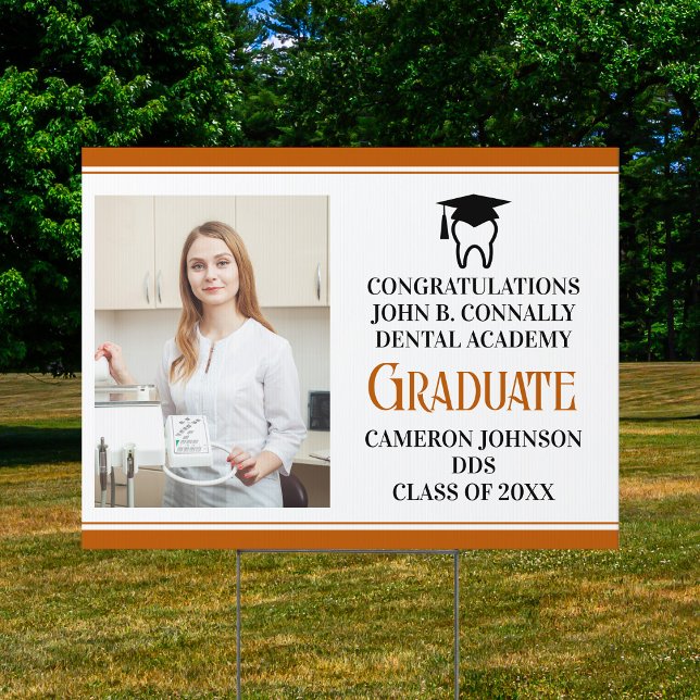 Orange Dental School Graduate Photo Dentist Yard Sign (Creator Uploaded)