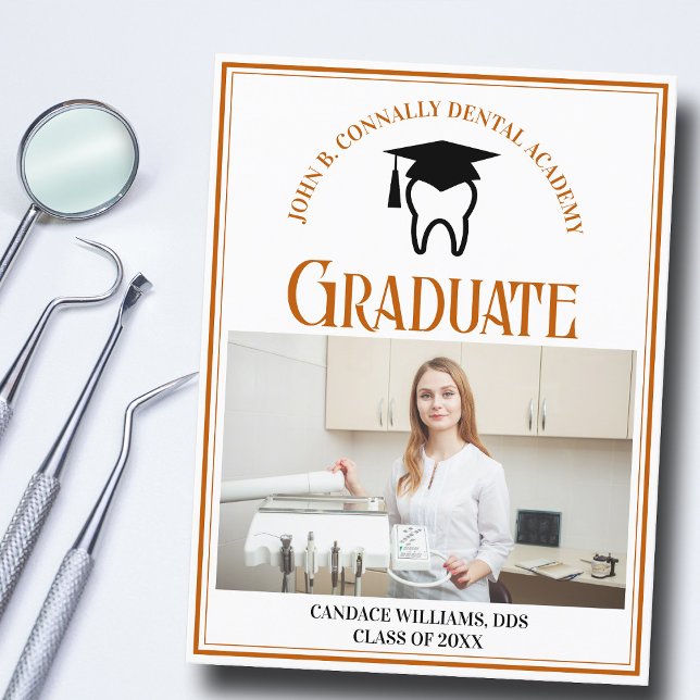 Orange Dental School Photo Custom Graduation Announcement Postcard (Creator Uploaded)