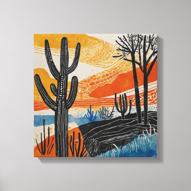 Orange desert cactus Watercolor wall art (Front)
