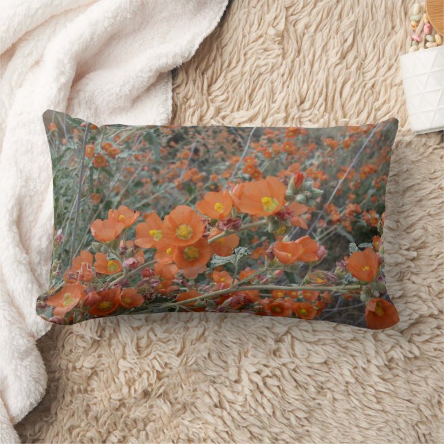 Orange Desert Globemallow Flowers In Bloom Lumbar Pillow (Blanket)