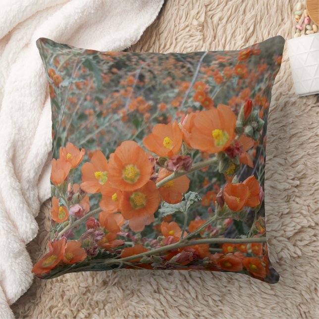 Orange Desert Globemallow Flowers In Bloom Throw Pillow (Blanket)