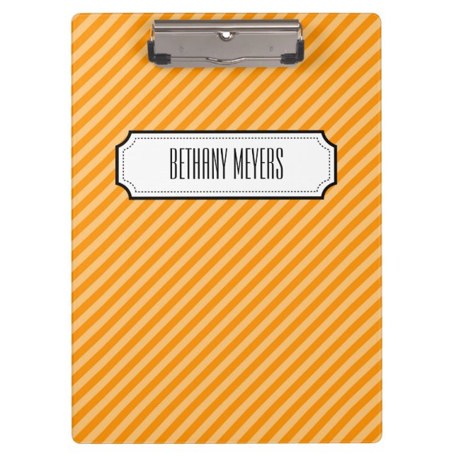 Orange Diagonal Stripe Personalized Clipboard (Front)