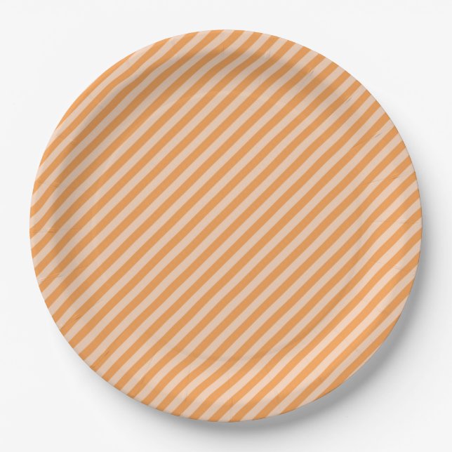 Orange Diagonal Stripes Paper Plates (Front)