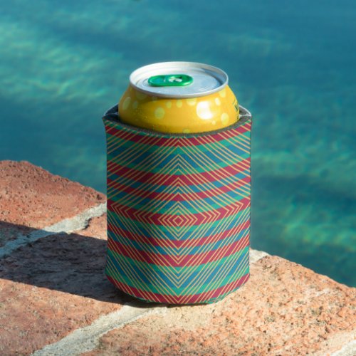Orange Diamond Blue Red Turquoise Pattern  Can Cooler