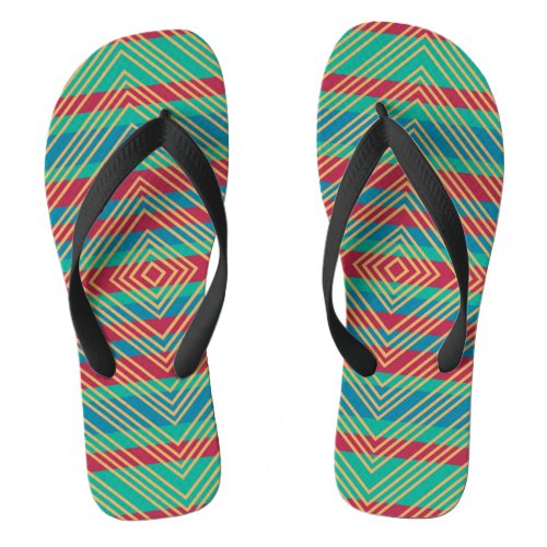 Orange Diamond Blue Red Turquoise Pattern Flip Flops