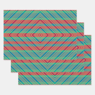 Orange Diamond Blue Red Turquoise Pattern  Wrapping Paper Sheets