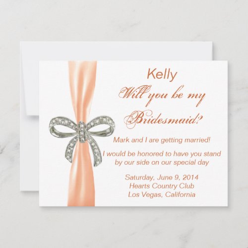 Orange Diamond Bow Wedding Bridesmaid Card