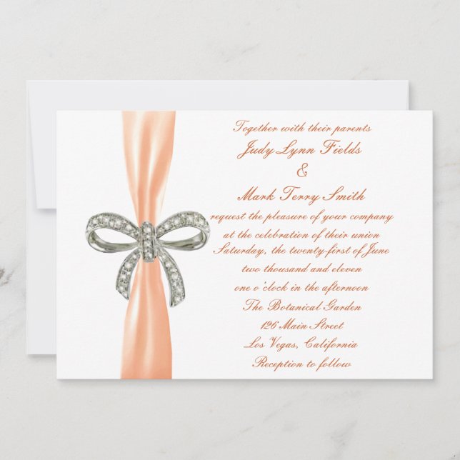 Orange Diamond Bow Wedding Invitation (Front)