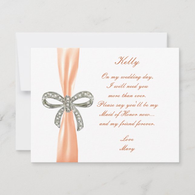 Orange Diamond Bow Wedding Maid Of Honor Card (Front)