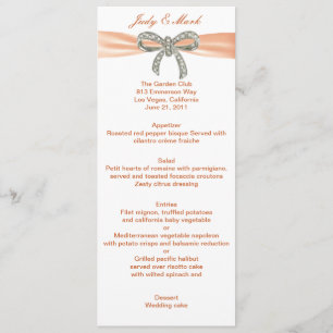 Orange Diamond Bow Wedding Menu Card